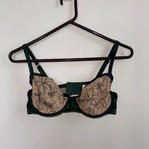 Aerie Floral Embroidered Bra in Dark Green and Beige